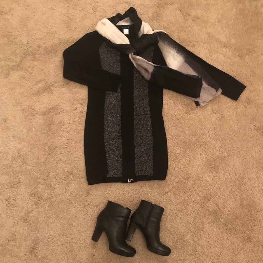 Black and metallic stripe sweater dress